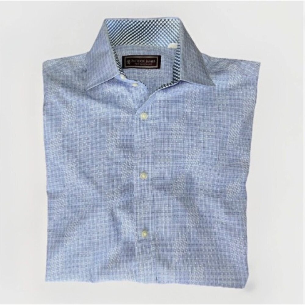 Patrick James West Coast Classic Men's Dress Shirt Blue Trim Fit Size Medium